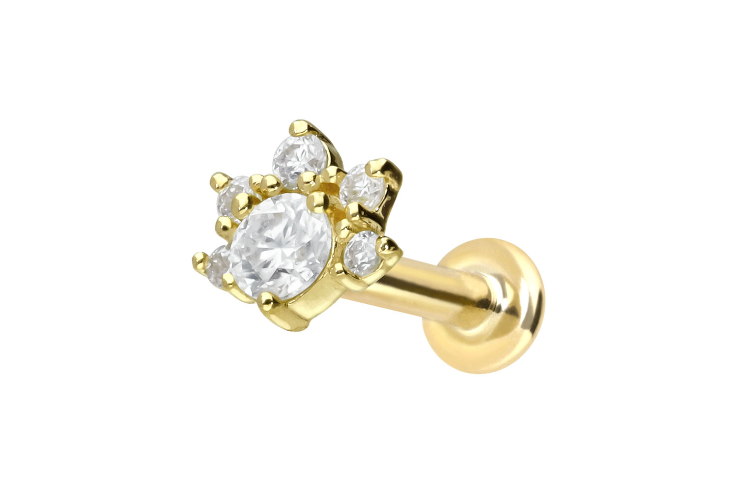14 Karat Gold Labret Piercing mit Push Fit MOISSANIT-BLUME